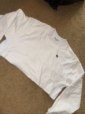 Champion White Crewneck crop top with Small Embroidered Logo